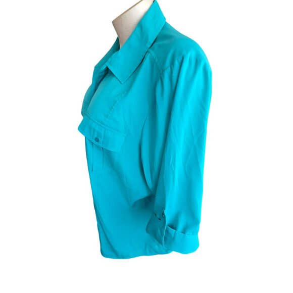 Maggie Barnes Womens Teal Blue Button-Up Shirt 3/4 Sleeves Size 36 26/28 JJ403 - Picture 7 of 9
